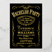 おしゃれなタイポグラフィー独身パーティー 本物 箔招待状 (正面)