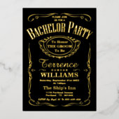 おしゃれなタイポグラフィー独身最後の宴会リアル 箔招待状 (正面)
