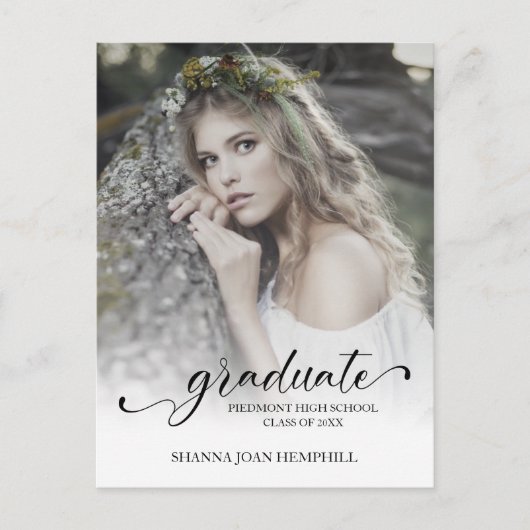 おしゃれなタイポグラフィー スクリプト 卒業学校 卒業 ポストカード (正面)