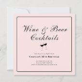 おしゃれなタイポグラフィー ワインとビール 30歳 大人のパーティー 招待状 (正面)