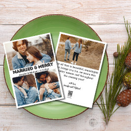 おしゃれなタイポグラフィー 結婚しました&クリスマス 4枚の写真のコラージュ シーズンカード