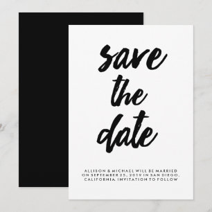 おしゃれなタイポグラフィー 黒と白のSave the Date 招待状