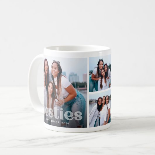 おしゃれなタイポグラフィー 4 枚の写真を飾れるマグカップ コーヒーマグカップ (正面左)