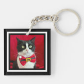 おしゃれなタキシード猫のクリスマス キーホルダー (裏面)