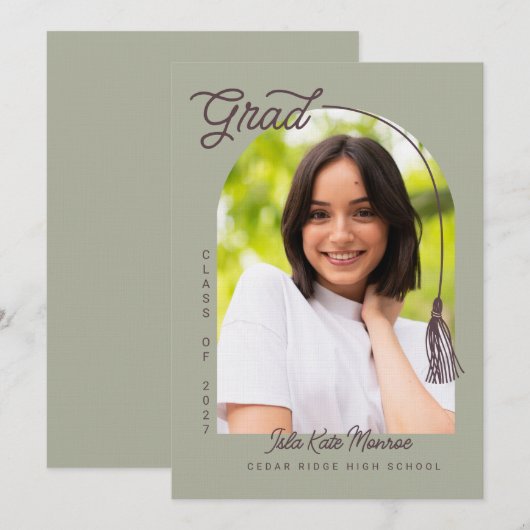 おしゃれなタッセル卒業お知らせ写真付き 招待状 (正面/裏面)