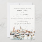おしゃれなタンパ フロリダ スカイライン 水彩 結婚式 招待状 (正面)