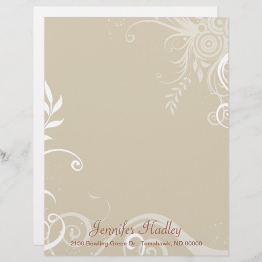 おしゃれなタン＆ホワイトのカスタムレターヘッドステーショナリー レターヘッド (正面/裏面)