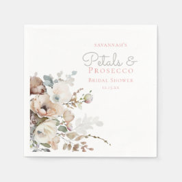 おしゃれなターコイズの花びらとプロセッコの花のブライダルシャワー スタンダードカクテルナプキン