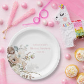 おしゃれなターコイズの花びらとプロセッコの花のブライダルシャワー ペーパープレート (パーティー)