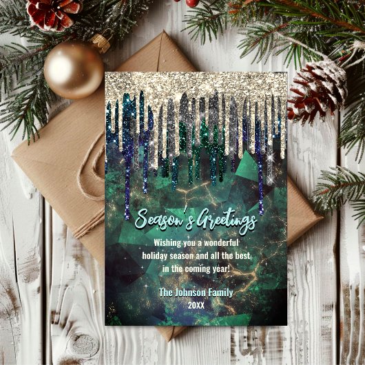 おしゃれなターコイズグリッターが滴るクリスマス新年