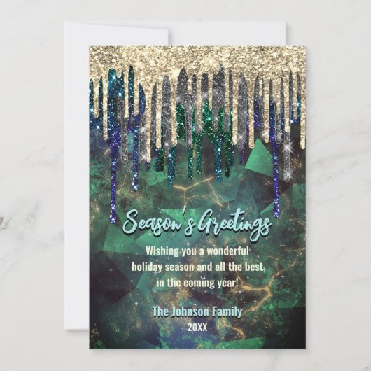 おしゃれなターコイズグリッターが滴るクリスマス新年 (正面)