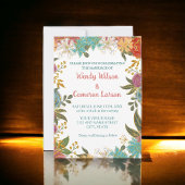 おしゃれなターコイズグリーンとサビ色の花柄結婚式招待状 招待状