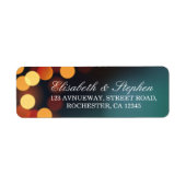 おしゃれなターコイズゴールドボケ グリッター ストリング ライト ウェディング ラベル (正面)