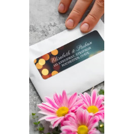 おしゃれなターコイズゴールドボケ グリッター ストリング ライト ウェディング ラベル