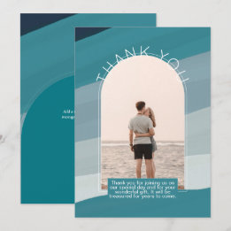 おしゃれなターコイズストライプの写真サンクスカード 招待状