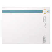 おしゃれなターコイズストライプ ゴールドロゴ ノートパッド (正面)