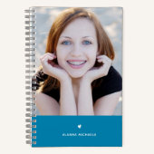 おしゃれなターコイズハートと名前付き写真 ノートブック (正面)