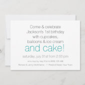 おしゃれなターコイズブルーのベビー誕生日パーティー招待状 招待状 (裏面)