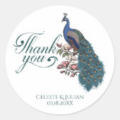 おしゃれなターコイズブルーの孔雀の感謝メッセージ ラウンドシール (正面)