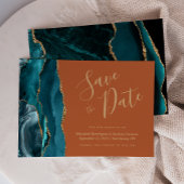 おしゃれなターコイズブルー ゴールド アゲート 焼きオレンジ色 Save the Date 招待状