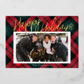 おしゃれなタータンチェック柄フォトフォイルホリデーカー 箔シーズンカード (正面)