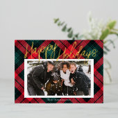 おしゃれなタータンチェック柄フォトフォイルホリデーカー 箔シーズンカード (立ち正面)
