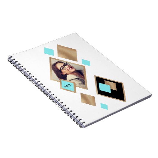 おしゃれなダイヤモンド幾何学模様のノートブック（写真とイニシャル入り） ノートブック (右側)