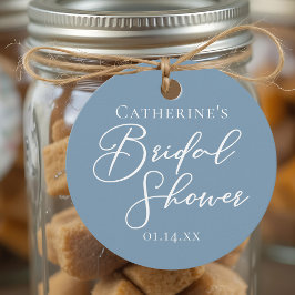 おしゃれなダスティーブルーのブライダルシャワー パーソナライズド フェイバータグ