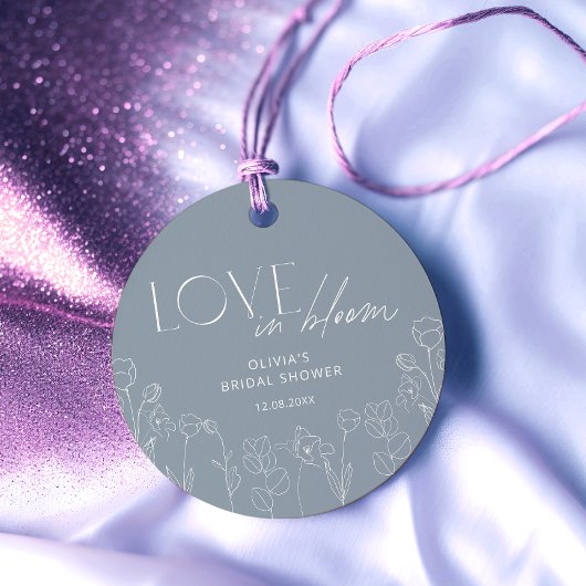 おしゃれなダスティーブルーの花のギフトタグ フェイバータグ