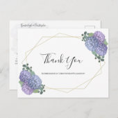 おしゃれなダスティーブルーの花柄幾何学模様のウェディング感謝カード ポストカード (正面/裏面)