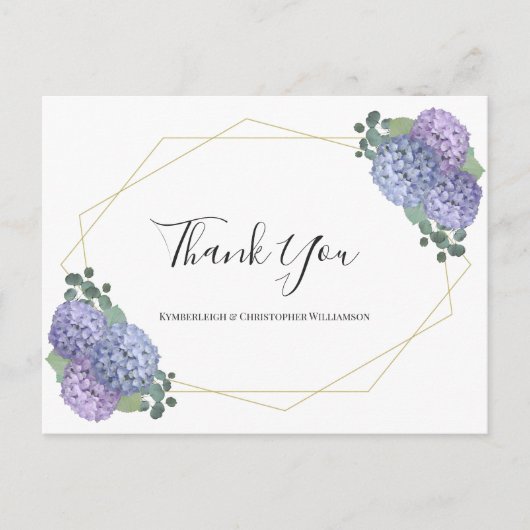 おしゃれなダスティーブルーの花柄幾何学模様のウェディング感謝カード ポストカード (正面)