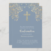 おしゃれなダスティーブルーゴールド聖書の言葉確認式 招待状 (正面/裏面)