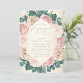 おしゃれなダスティーローズ ウォーターカラー フラワーエンゲージメントパーティー 招待状 (スタンド正面)
