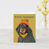 おしゃれなダックスフンド カード (黄色い花)