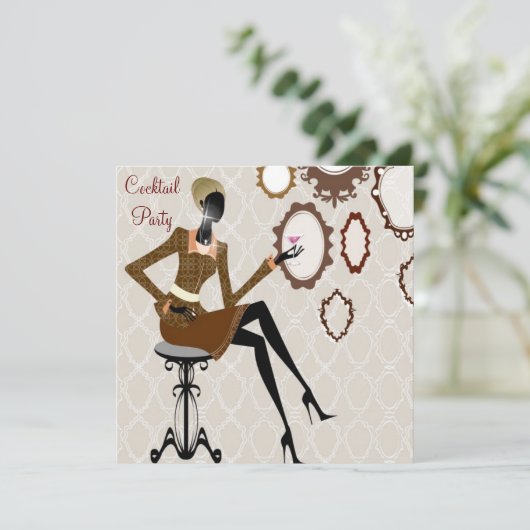 おしゃれなダマスク・コックテールパーティー 招待状 (スタンド正面)
