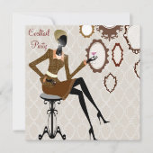 おしゃれなダマスク・コックテールパーティー 招待状 (正面)