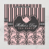おしゃれなダマスク&ストライプの母の日ティーパーティー招待状 招待状 (正面/裏面)