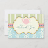 おしゃれなダマスク&ストライプの結婚前お茶会招待状 サンキューカード (正面)