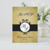 おしゃれなダマスク ヴィンテージ モノグラム 結婚式 RSCP カード (スタンド正面)