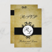 おしゃれなダマスク ヴィンテージ モノグラム 結婚式 RSCP カード (正面/裏面)