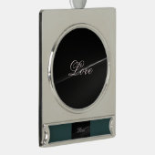 おしゃれなダークグレーウェーブラブウェディングカリグラフィー シルバープレートバナーオーナメント (右)