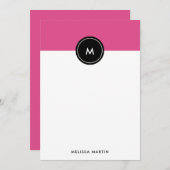 おしゃれなダークピンクとブラックのステーショナリーカード (正面/裏面)