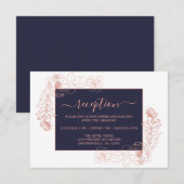 おしゃれなダークブルーローズゴールドの花の結婚式の披露宴 エンクロージャーカード (正面/裏面)