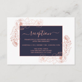 おしゃれなダークブルーローズゴールドの花の結婚式の披露宴 エンクロージャーカード