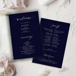 おしゃれなダークミッドナイトブルーのエレガントな結婚式のプログラム