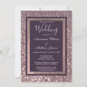 おしゃれなダークラベンダー パープルグリッター ウェディング 招待状 (正面)