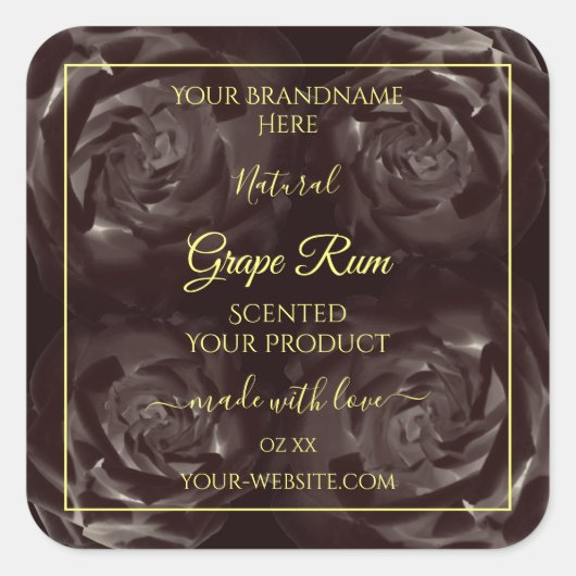 おしゃれなダークレッドブラウンのバラの花の商品ラベル スクエアシール (正面)