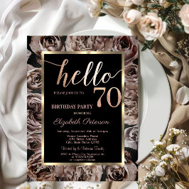 おしゃれなダークローズ ブラック 70歳の誕生日 招待状