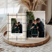 おしゃれなチェック柄のダブルストライプ窓付きクリスマスカード 招待状