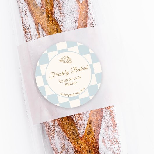 おしゃれなチェック柄ブルークロワッサン菓子製品 ラウンドシール